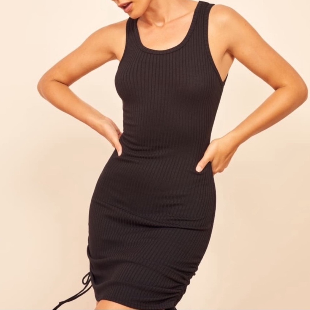 EUC REFORMATION JEANS RUCHED BLACK DRESS SIZE SMALL